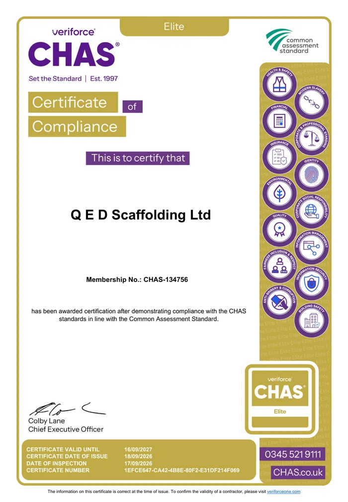 CHAS Elite certificate of compliance
