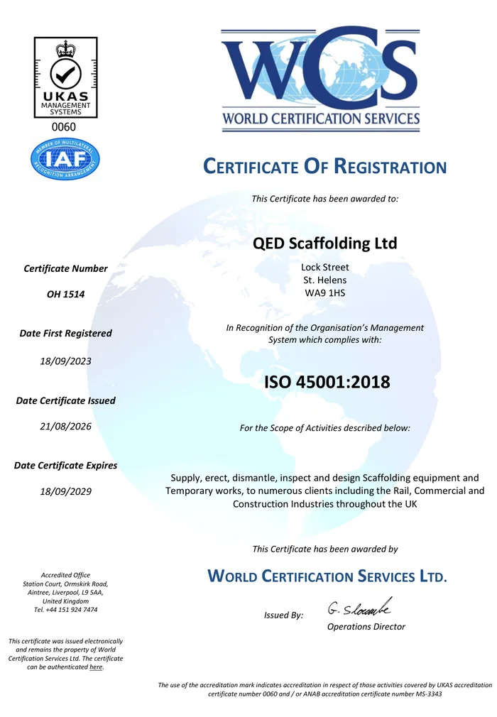 ISO 45001:2018 certificate of registration